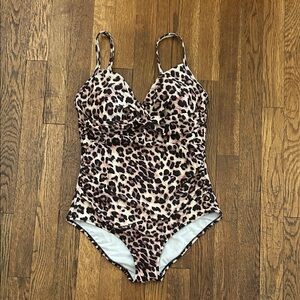 Leopard Print One-Piece Swimsuit - Beige & Black